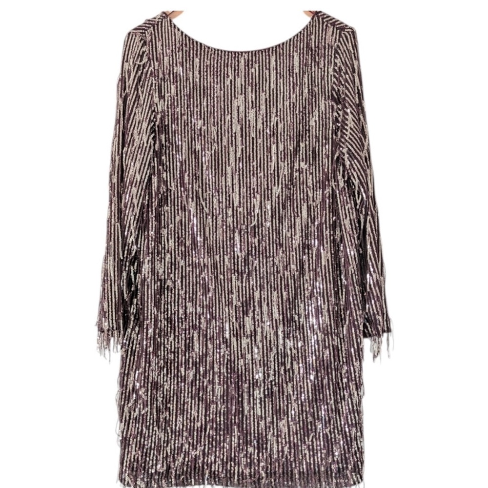 Zara Sequined Fringe Burgundy Mini Dress Size Large - Picture 3 of 6